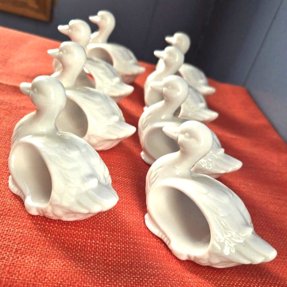Vintage White Porcelain Duck Napkin Rings (Set of 8) Japan Mint Condition - Picture 2 of 4